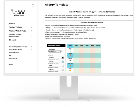 Waiter Wallet restaurant cheat sheet template software for waiters, waitresses and management.