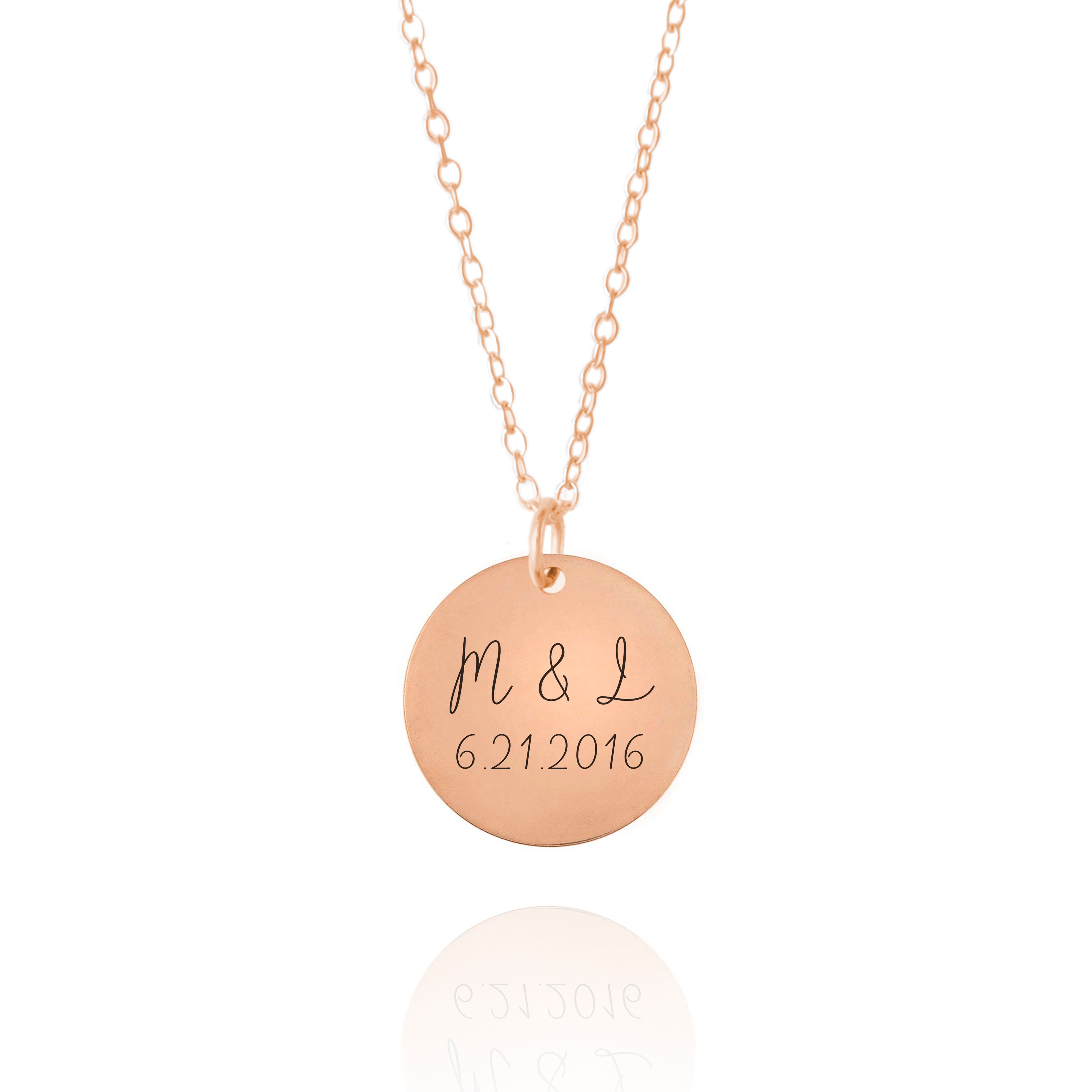 copper anniversary initial date necklace