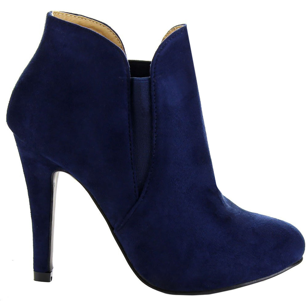OLIVIA K Women's Soft Round Toe Elastic Cut Out Stiletto Booties Navy ...