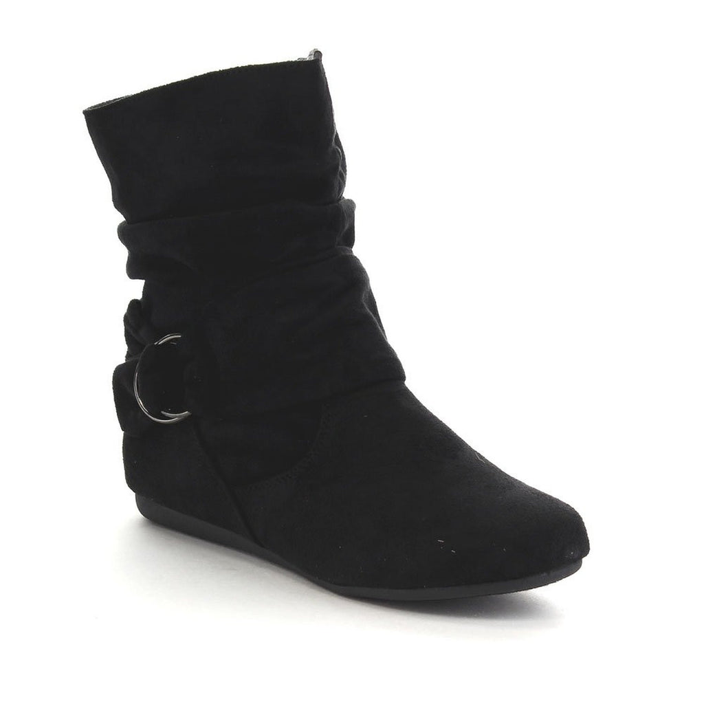 black flat heel ankle boots