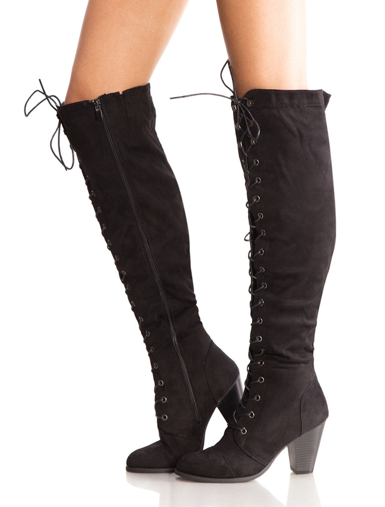 black suede low heel boots