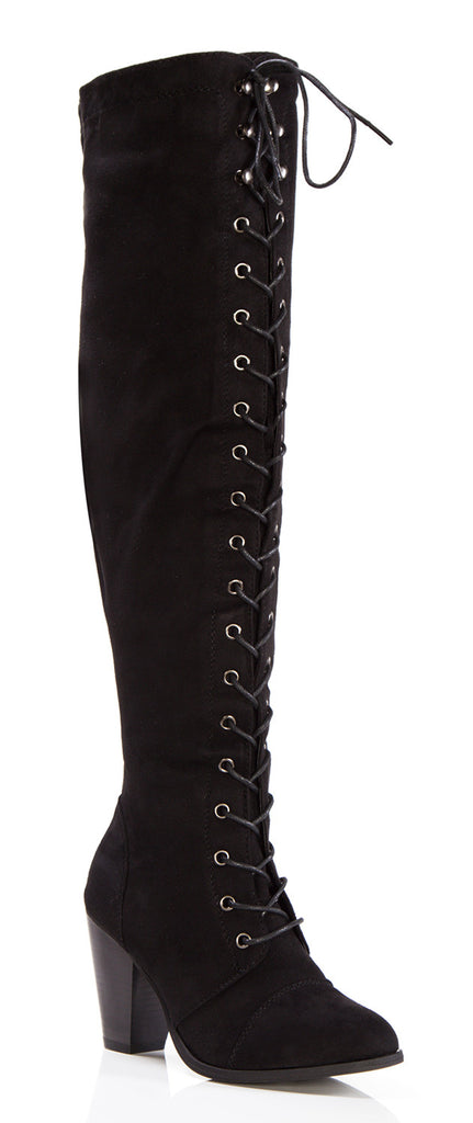 black knee high lace up heels