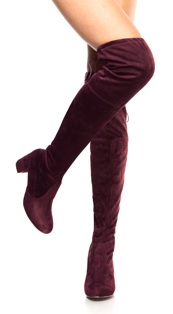 burgundy stretch boots