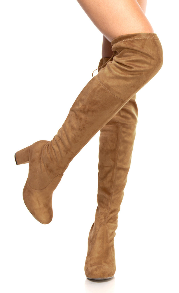 camel thigh high boots