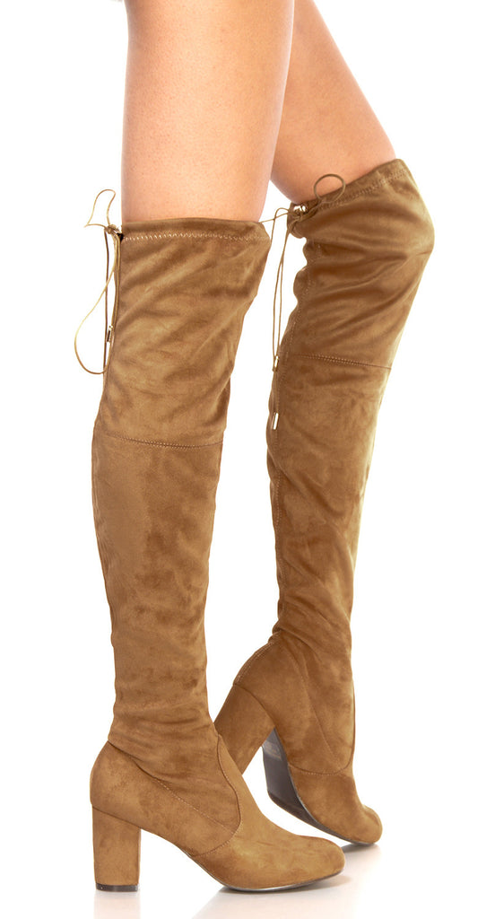 camel thigh high boots