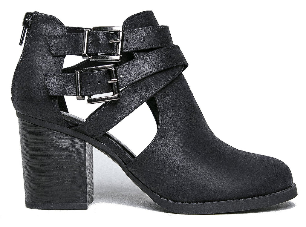 OLIVIA K Women's Ankle Bootie With Low Heel And Cut-Out Side Black ...