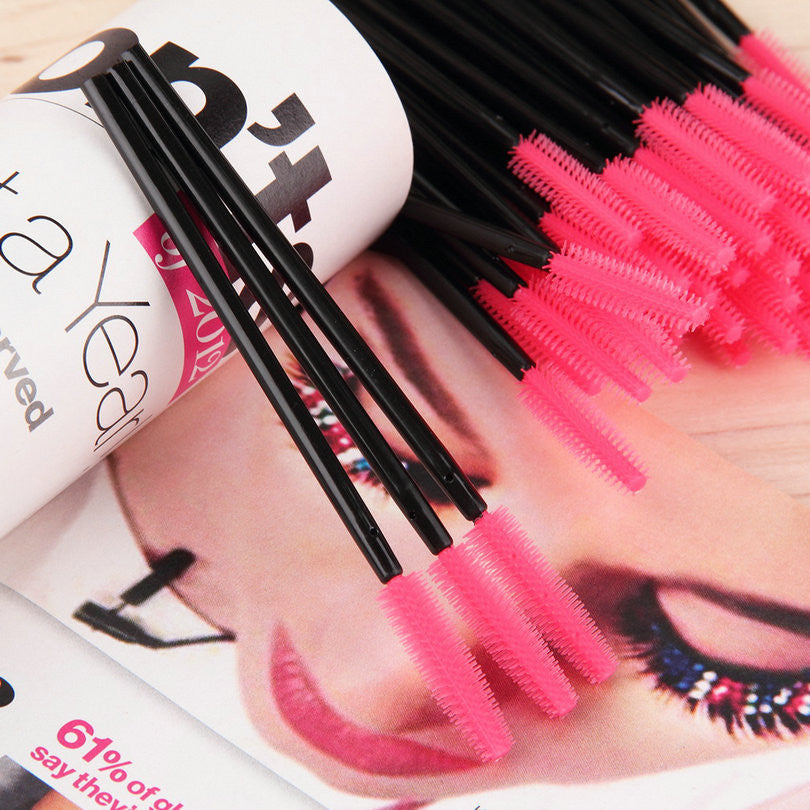 100 pcs Knife Shaped Hair Disposal Fiber Eyelash Brushes Pink + Black