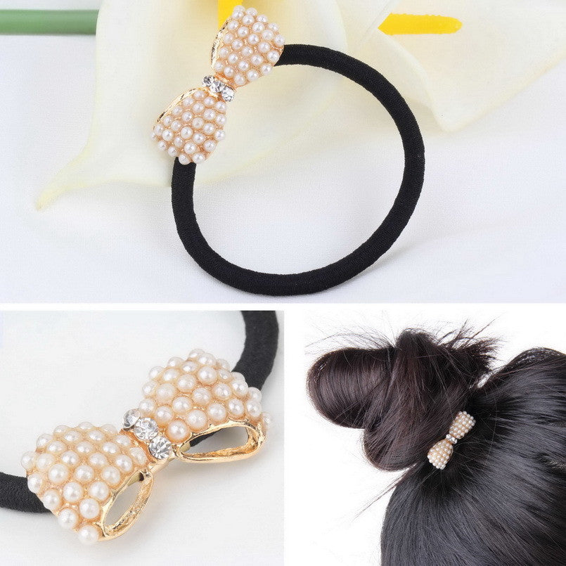 CuteLadies beads Bowknot Elastic Ponytail Holder Hair Rope Band