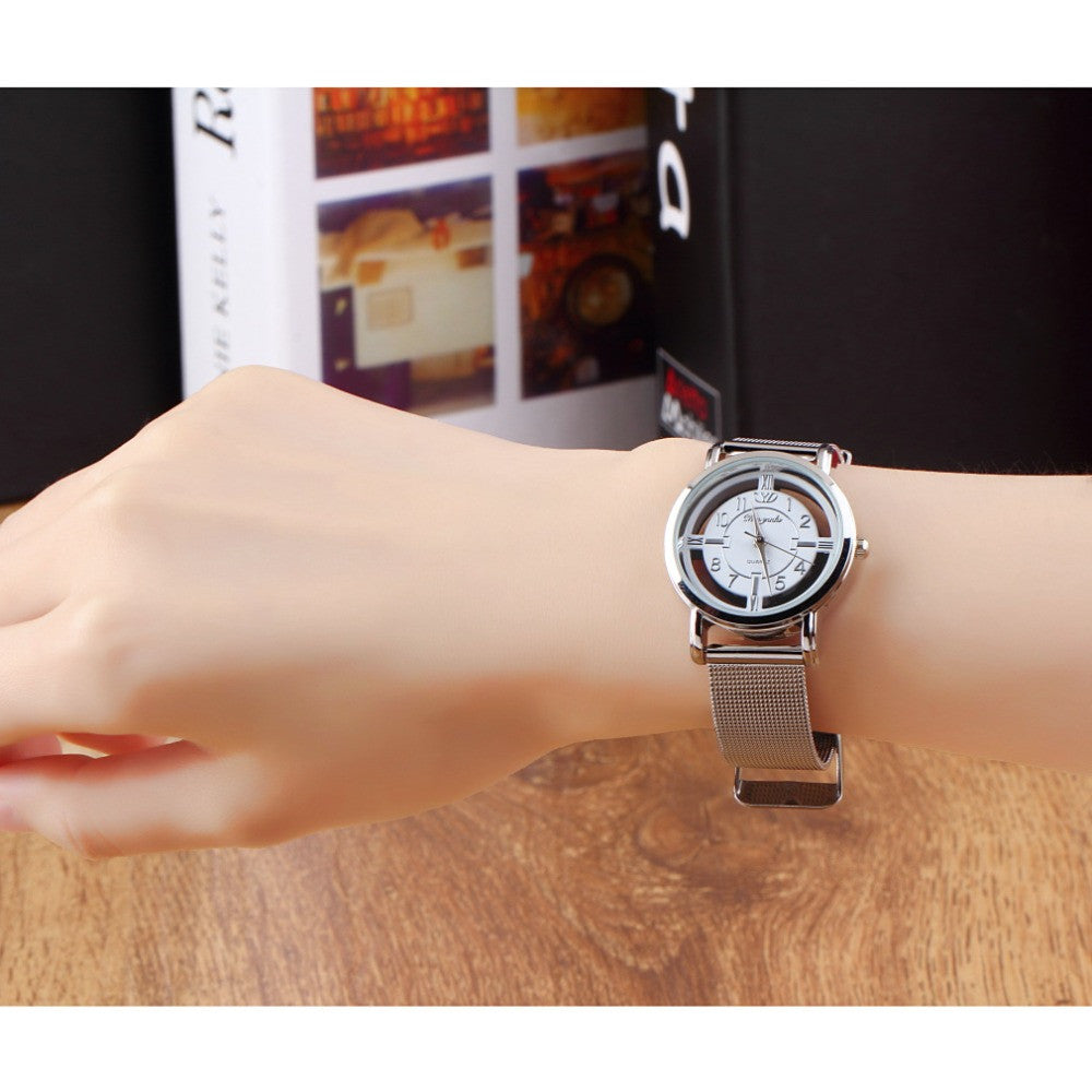 LadyStainless Steel Mesh Analog Bracelet Wrist Watch