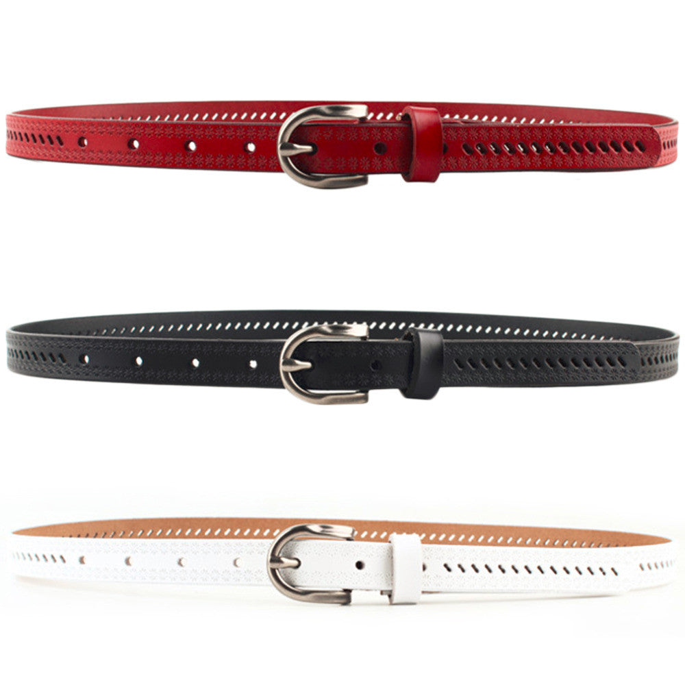 ChicLady Waistband Leather Thin Skinny Waist Belt Buckle with black, white, red color