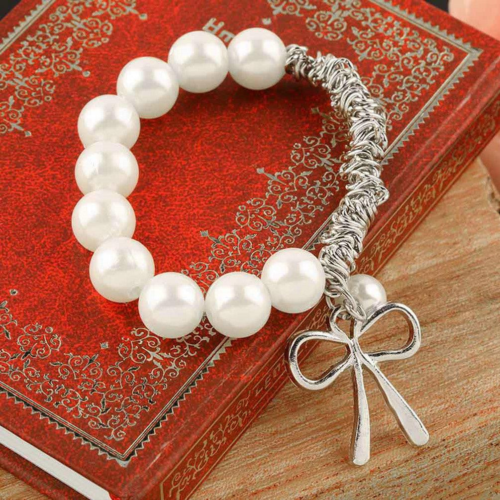 Exquisite Cute Lovely Charm Imitation imitation pearl Bowknot Bangle Bracelet pulseira feminina