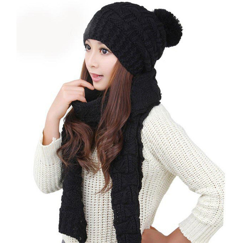 WarmAndWool Scarf ForThicken Warm Knitted Hat Wool Scarf + Warm Hat Set