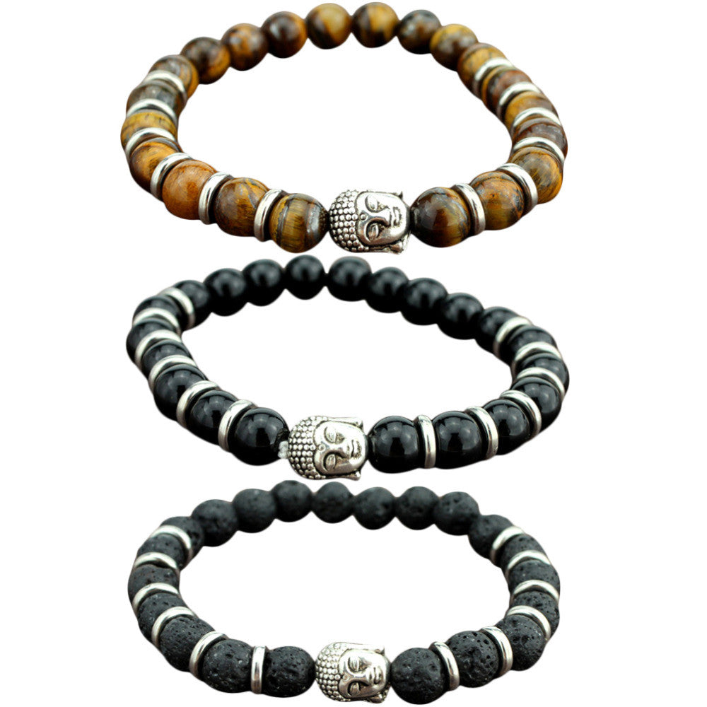 Stone Tigers Eye Gold Buddha Head Beaded Bracelet Energy Bracelet