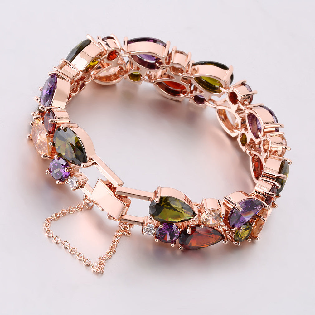 Trendy Charm Crystal Bracelet Rose Gold Plated Bangle Colorful W
