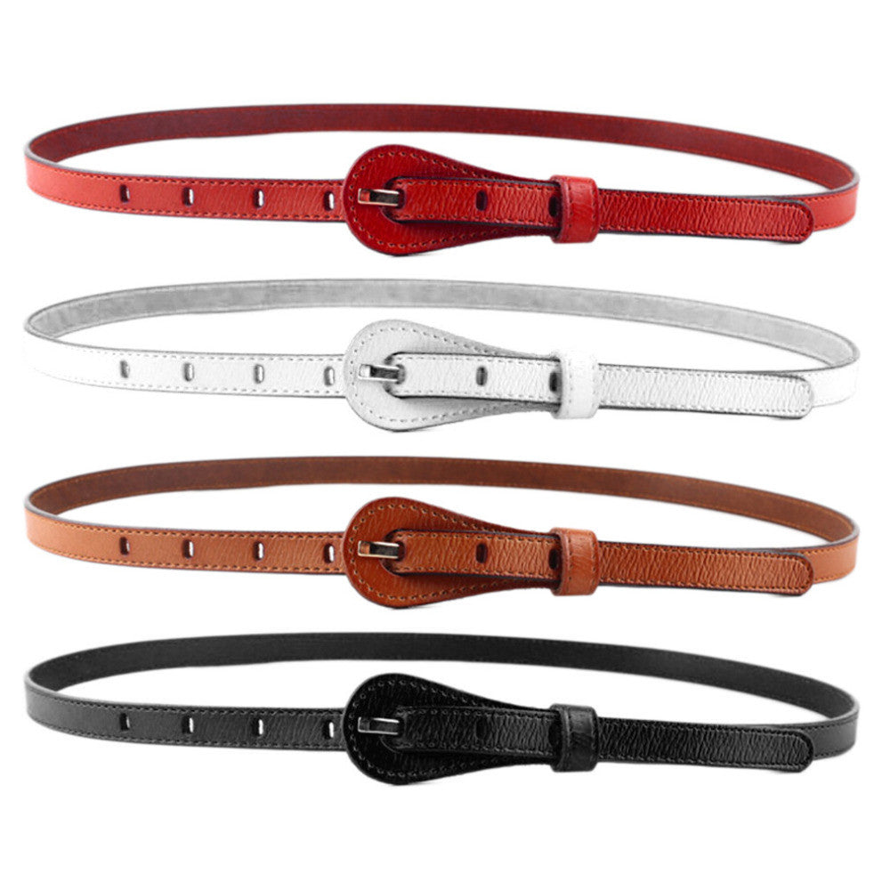 Thin Leather Narrow Skinny Wide Waist Belt Waistband Buckle with blackwhiteredbrown color