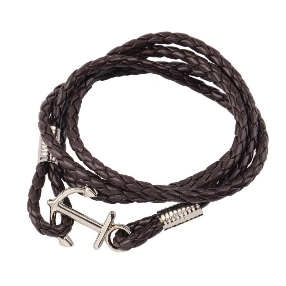 Multilayer Genuine Leather Handmade Cuff Wristband Anchor Bracelet