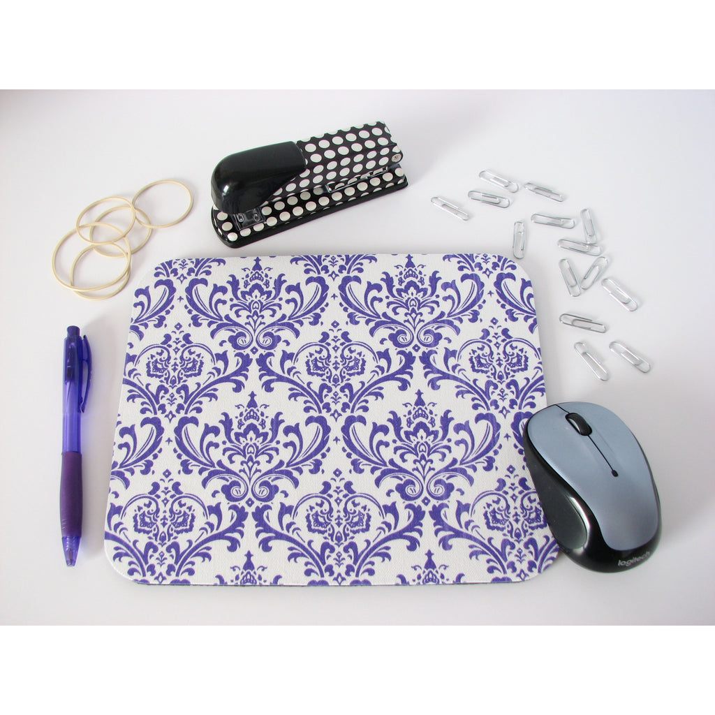 Bright Purple And White Damask Print Mouse Pad Office Desk Decor