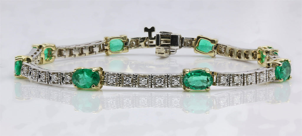 EMERALD/DIAMOND TENNIS BRACELET 14K TWO TONE | Weston Diamonds