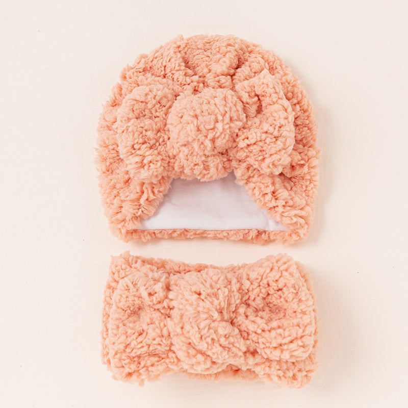 Luxe Fluffy Oversized Headwrap & Bow Beanie | Peach