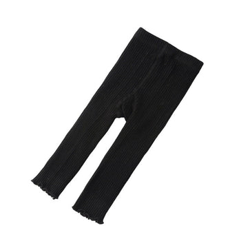 Solid Ribbed Black Girls Toddler Bow Leggings