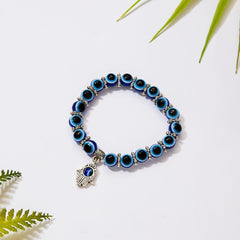 Blue Beads Evil Eye Bead Palm Charm Bracelet Elastic Couple Luck - in Jordan