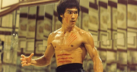 Bruce Lee Shirt Off Fighting Stance Claw Marks