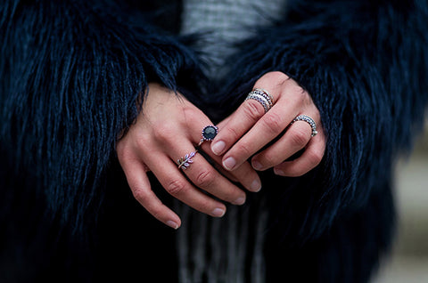 Girl Wearing Sleek Maximalist Jewelry Rings