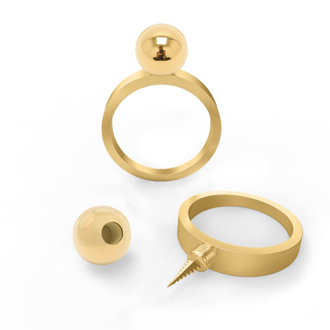 Gold Self Defense Ring with a Serrated Blade Weapon and Removable Ring Top