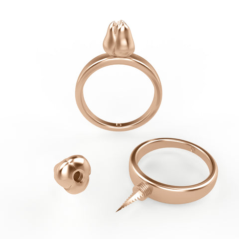 Serrated Self Defense Ring Jewelry with Tulip Top in Rose Gold