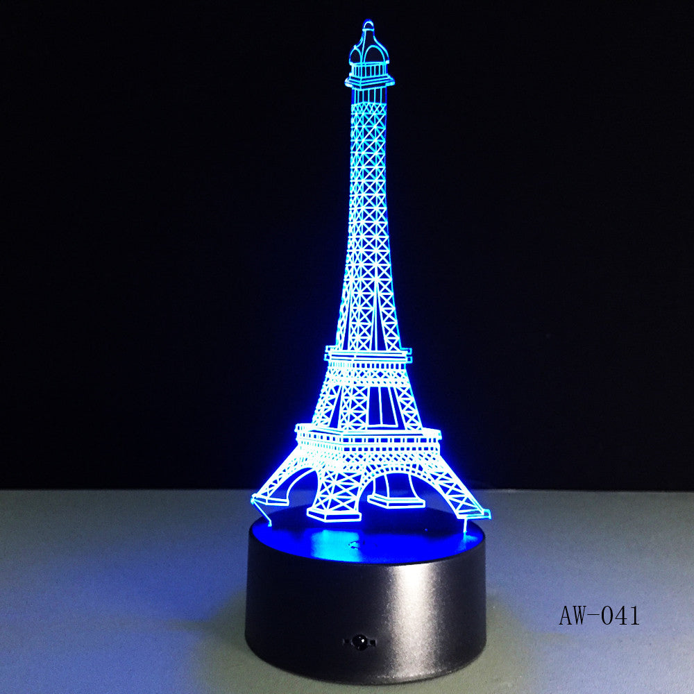 3d Night Light 7 Color Eiffel Tower Desk Lamp Remote Touch Usb Led