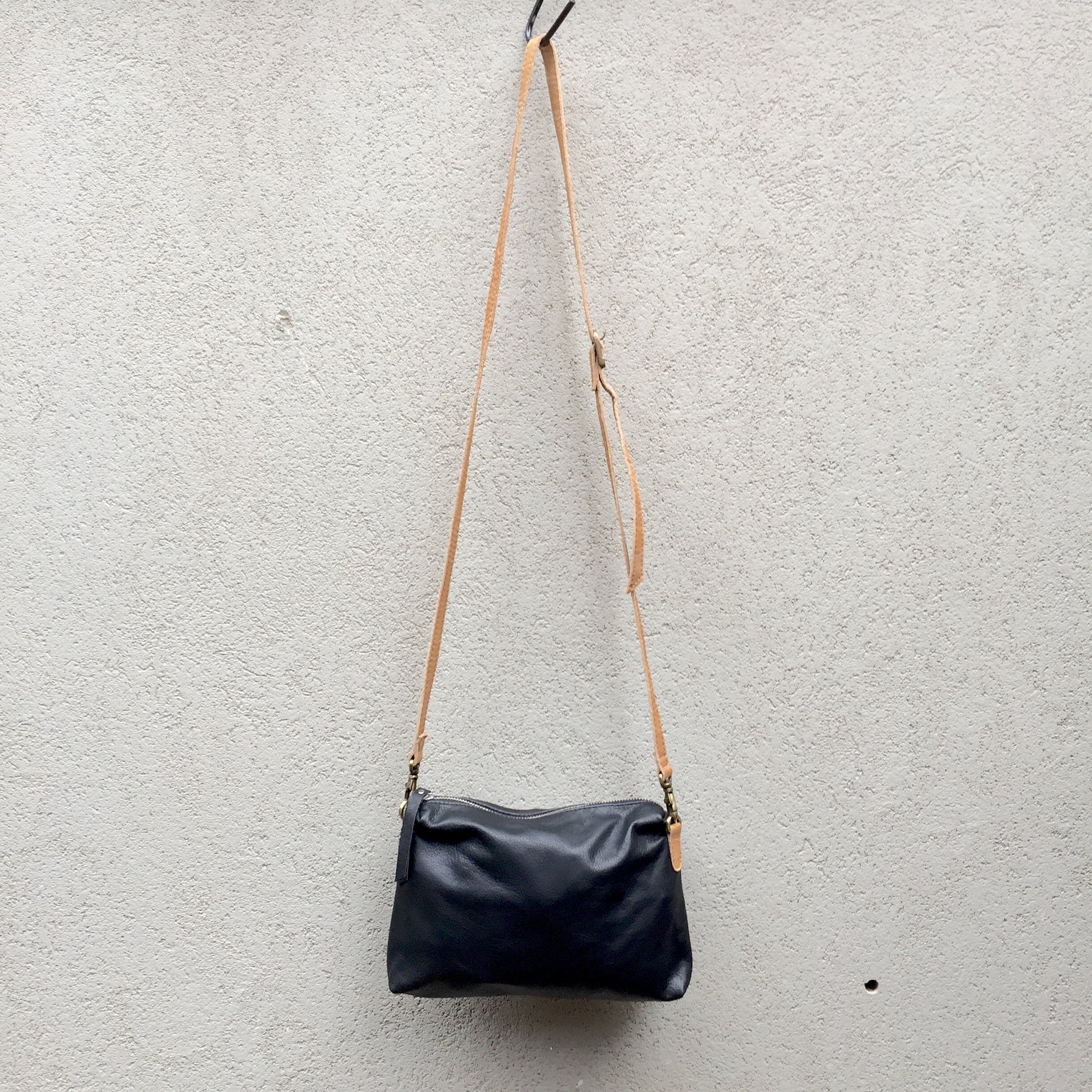 Black Leather Crossbody Side Bag by Kitty Kat - KITTY KAT