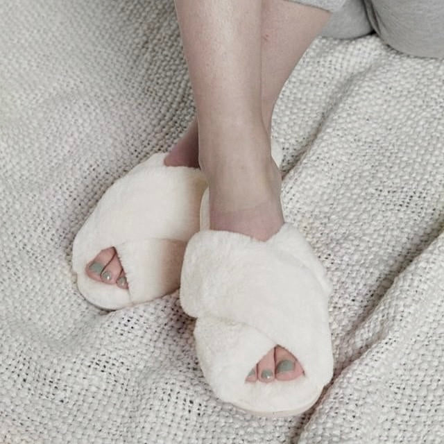 white company fluffy slippers