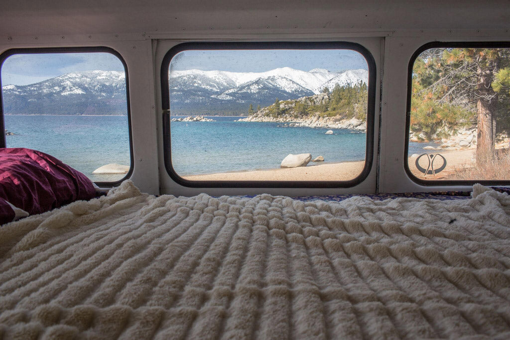 Blue Bus Adventure - Interior Bed with view of mountain