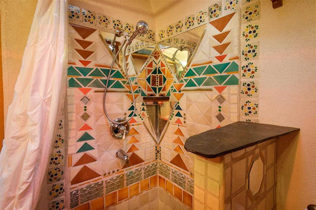 Santa Fe Pueblo Style Tiny Home Interior - Mosaic Tile Bathroom