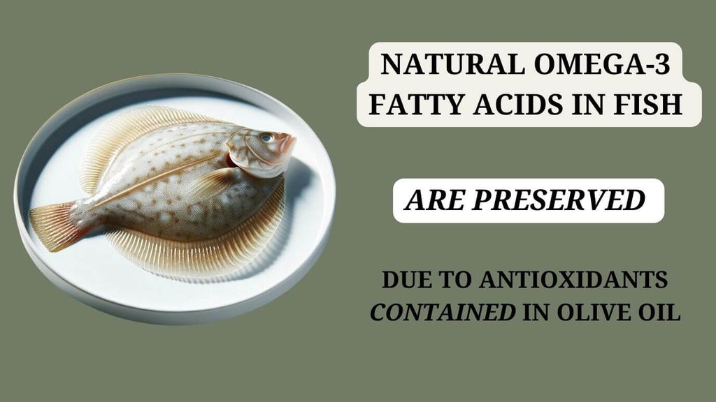 Natural Omega-3 fatty acids are preserved due to antioxidants contained in olive oil