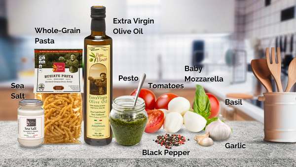 Ingredients for Pesto-Caprese Pasta