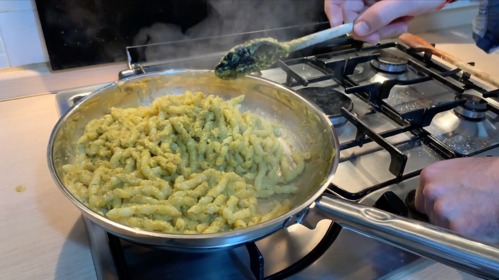 Mix pasta with sauce when al dente so the starch releases and makes the sauce cling in!