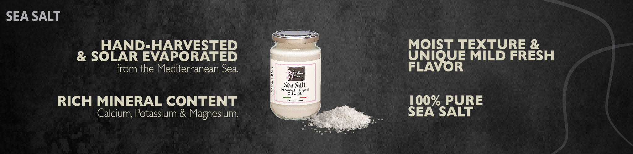 Fine Sea Salt harvested in Trapani, Sicily - Clean Food, NO CHEMICALLY PROCESSED | UNREFINED | GLUTEN FREE | ADDITIVE FREE | NO ANTI-CAKING | Vibrant Clean Flavor | Stored in glass for freshness