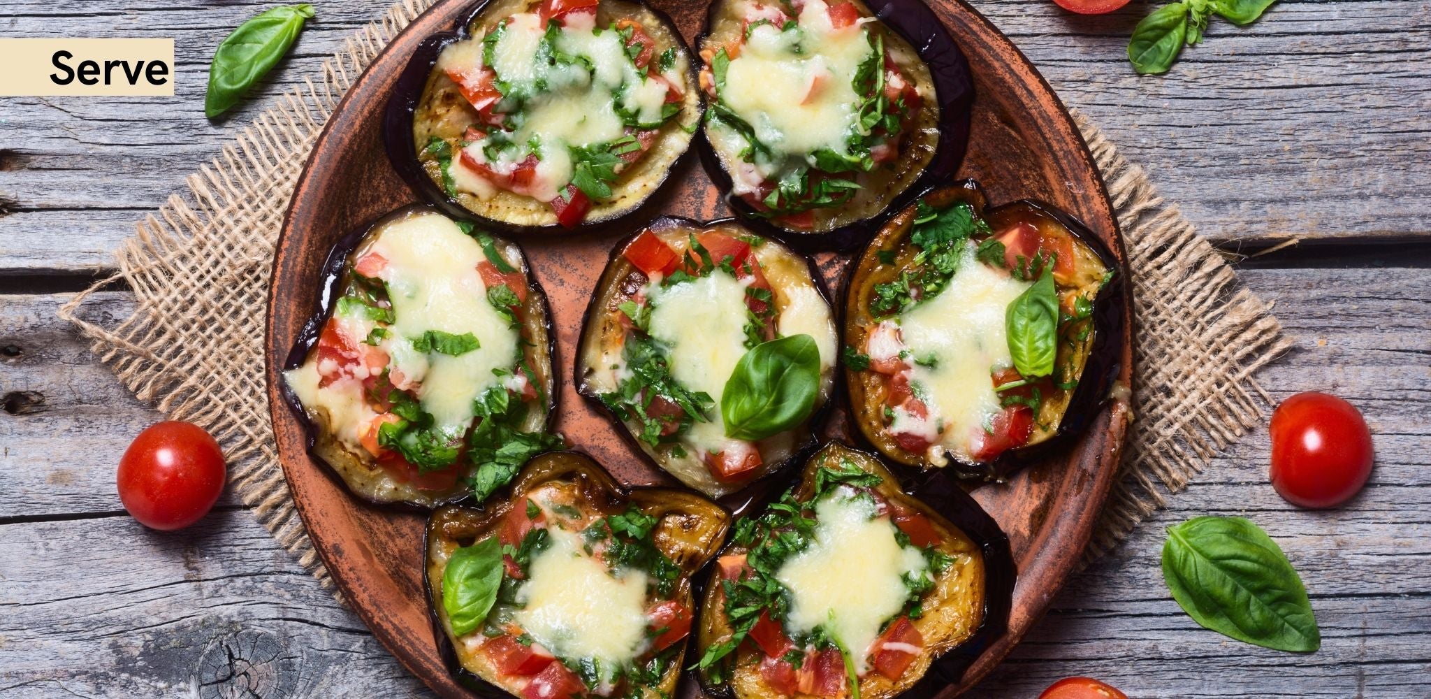 Serve the eggplant pizzas with a drizzle of olive oil extra virgin, fresh torn hydroponic basil and some fresh ground pepper