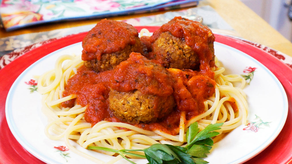 Spaghetti and Vegan Meatballs Recipe - by Jazzy Vegetarian for Papa Vince