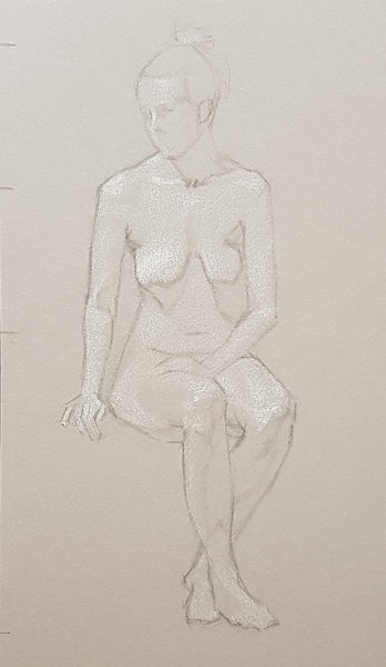saturday open drawing woman sitting short pose charcoal and white chalk