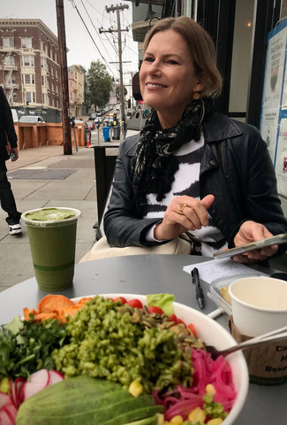 Margit with a salad in San Francisco