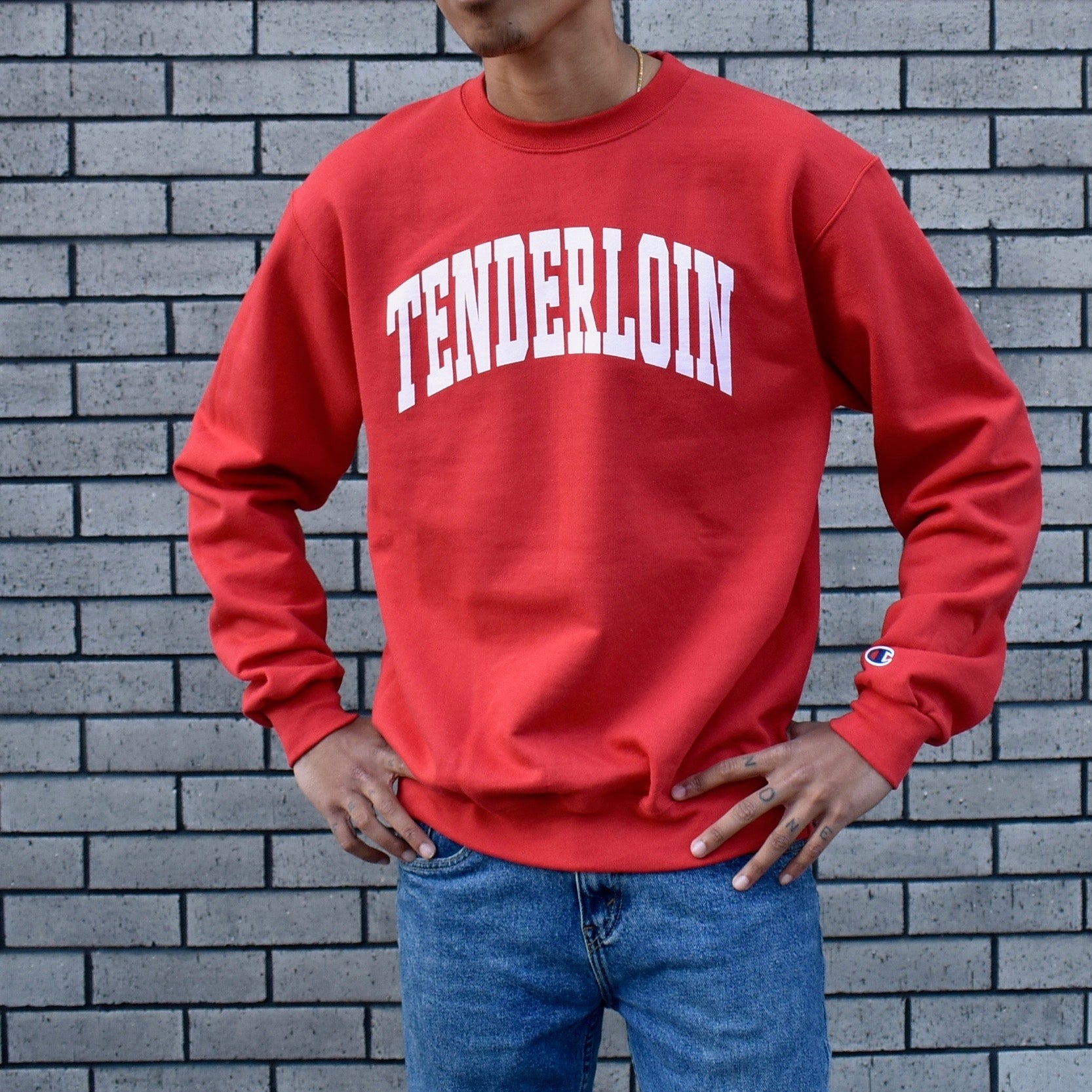 TENDERLOIN Champion arch crewneck sweatshirt -- red