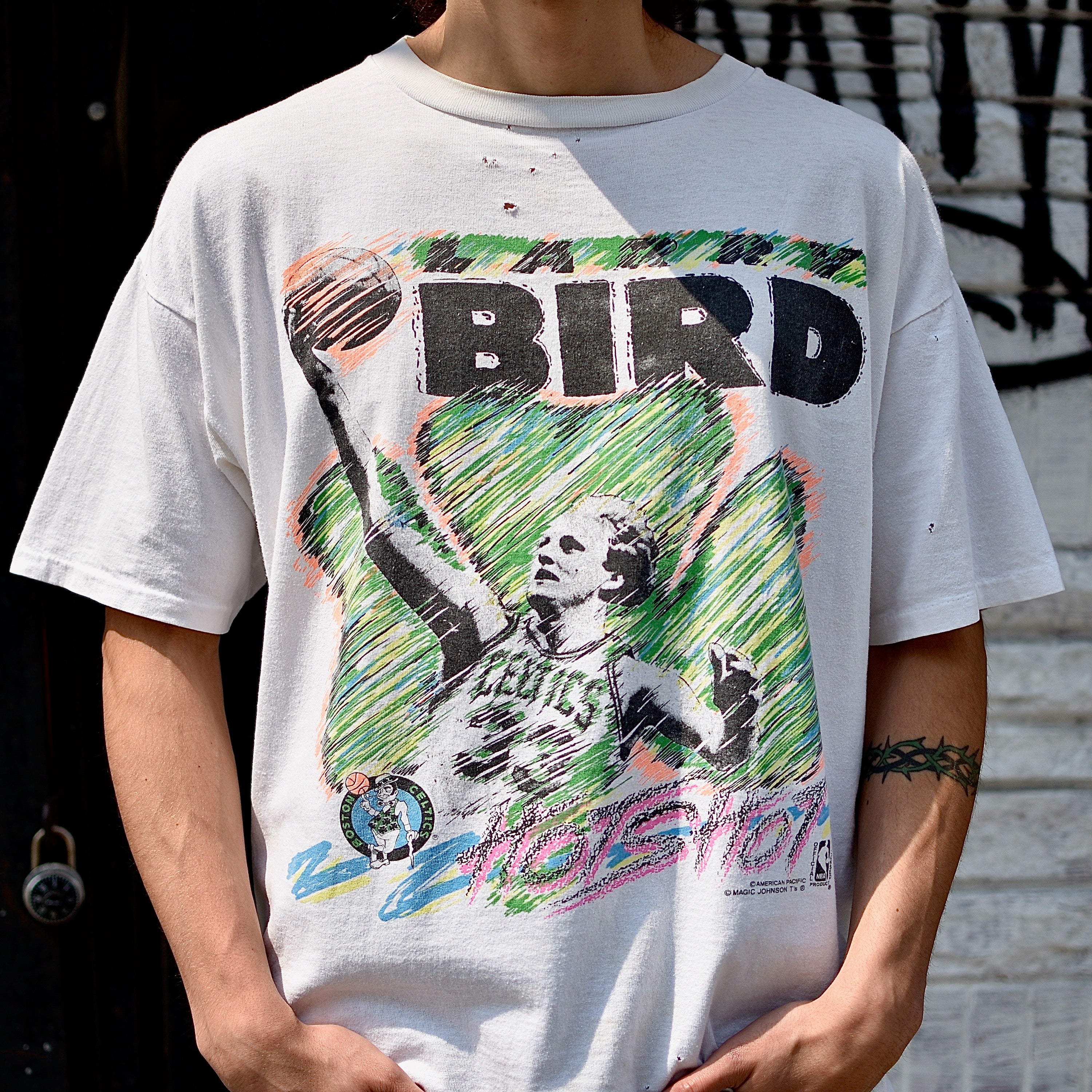 Vintage: Larry Bird HotShot T-Shirt -- white
