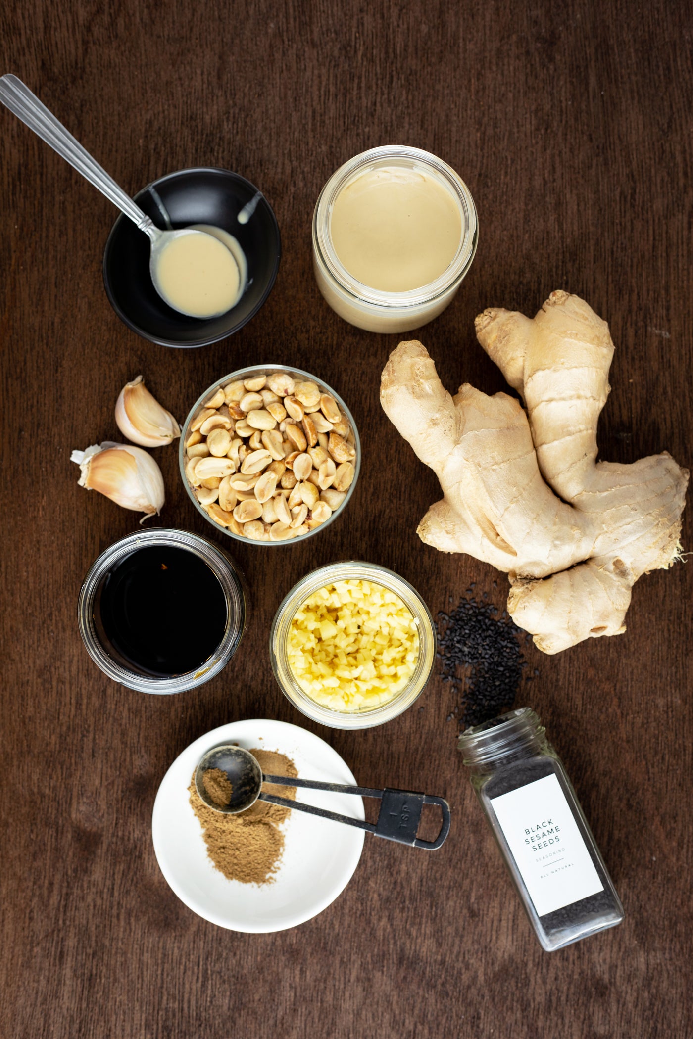 Sweet soy sauce and tahini biang biang noodles ingredients on table