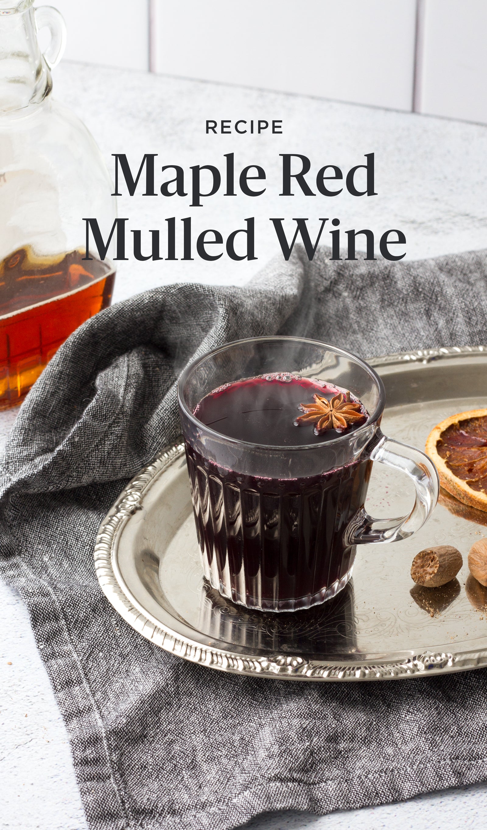 Maple red mulled wine in a mug, recipe for Pinterest
