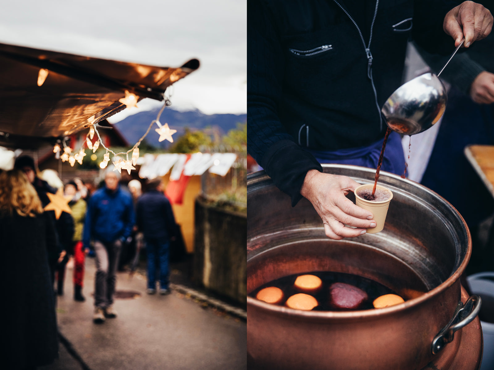 man pouring swedish glogg at the market