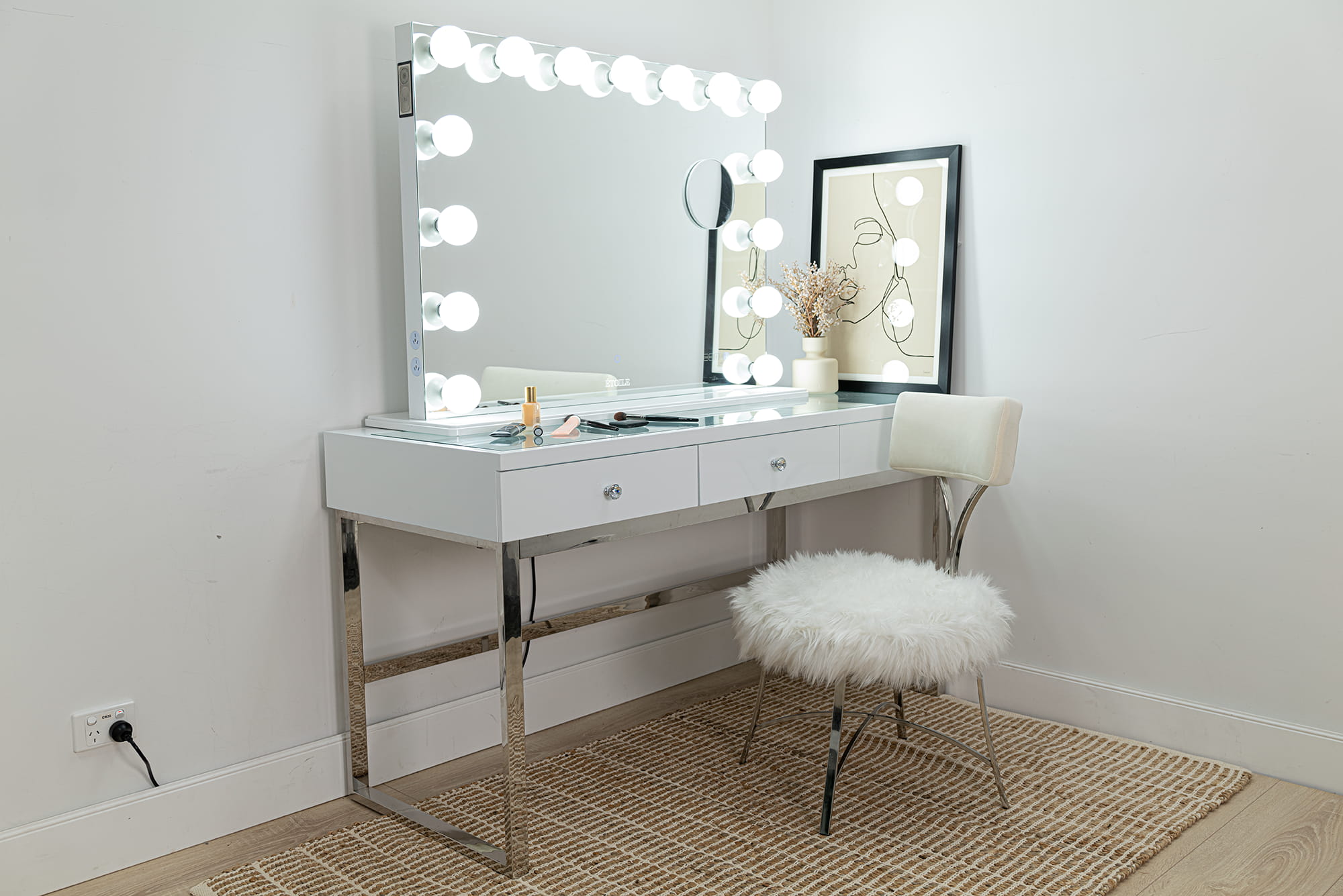 Faux Fur Vanity Chair with Mirror by Etoile Collective