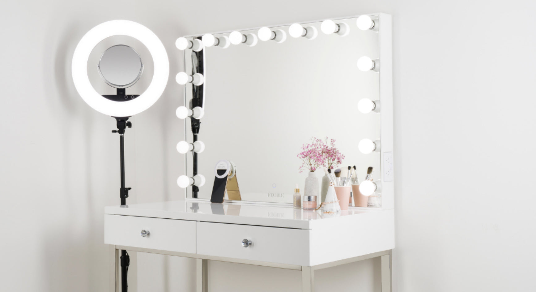 ETOILE Collective Kara Vanity Table and Hollywood Classic XL Vanity Mirror