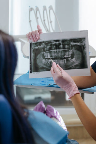 dentist showing patient xray